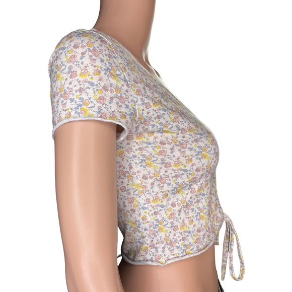 SHEIN Floral Rouched Crop Top XS Multicolor Tie-Front - Picture 2 of 5